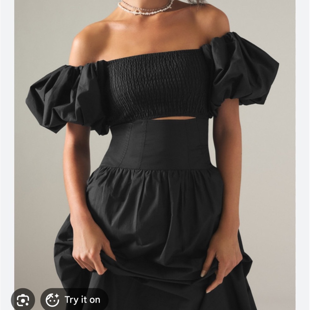 Off Shoulder Black Puff Sleeve Dress